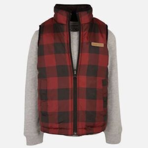 Buffalo by David Bitton Kids Red Plaid Reversible Sherpa Vest Medium